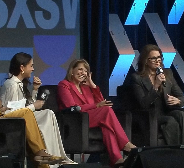 Brooke Shields speaking on a panel about Meghan Markle during a podcast interview that was quietly deleted