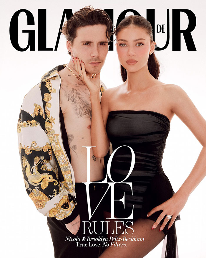Brooklyn Beckham and Nicola Peltz posing for Glamour cover, highlighting Brooklyn Beckham no contact with parents news