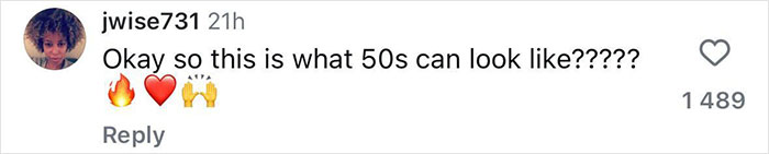 Comment on a social media post praising the appearance of a woman in her 50s who looks stunning and youthful.