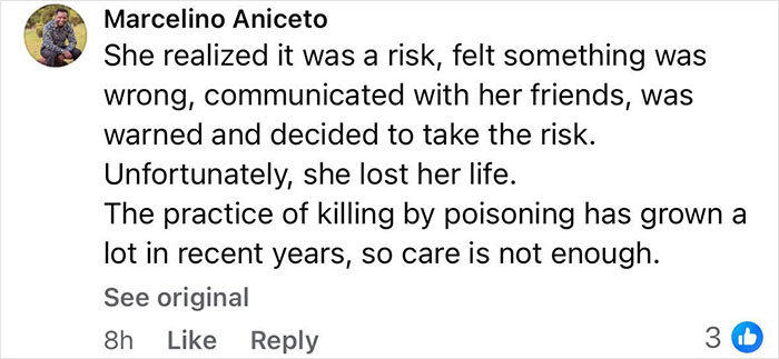 Comment explaining the risk the teen took before eating cake gifted by a supposed secret admirer and losing her life.