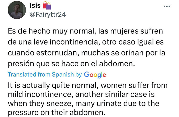 Tweet explaining that mild incontinence is common in women, often caused by abdominal pressure during activities like sneezing or powerlifting. Tweet explaining that mild incontinence is common in women, often caused by abdominal pressure during activities like sneezing or powerlifting.