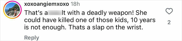 Comment on social media criticizing a mother who drove a pickup truck through a kids' park and ran over a child's leg, saying 10 years is not enough.