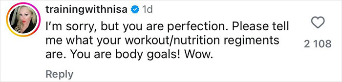 Screenshot of an Instagram comment praising Bethenny Frankel&rsquo;s supermodel diet results and stunning bikini look.