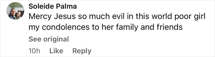 Comment expressing condolences for teen who lost her life after eating cake from supposed secret admirer.