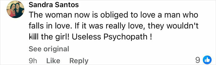 Screenshot of a social media comment discussing a beauty queen strangled by family friend and former teacher after confession.