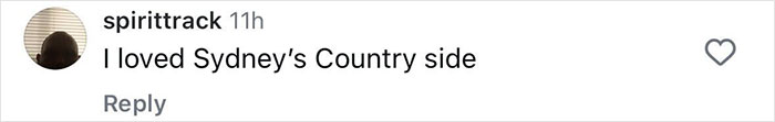 Comment saying I loved Sydney&rsquo;s Country side in a casual font on a white background with profile icon.