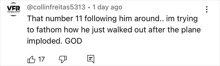 Social media comment discussing skepticism about a Survivor of Air India crash and how he escaped the plane implosion.