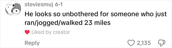 Comment saying he looks unbothered after running 23 miles, relating to marathon and zero training discussion.