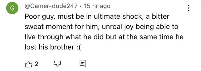 Screenshot of a social media comment expressing sympathy for the survivor of the Air India crash and his loss.