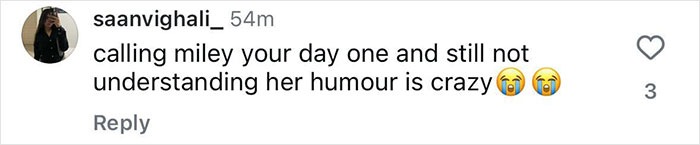 Social media comment reacting to Miley Cyrus' controversial Pride joke about JoJo Siwa sparking backlash. Social media comment reacting to Miley Cyrus' controversial Pride joke about JoJo Siwa sparking backlash.