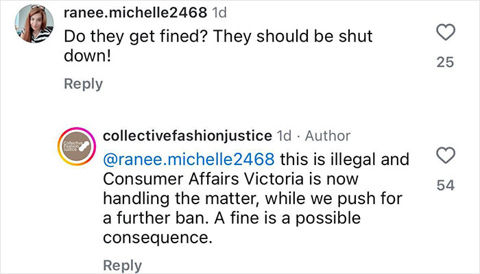Instagram comments discussing potential fines and legal action after fashion brand caught using cat fur in vests labeled as wool Instagram comments discussing potential fines and legal action after fashion brand caught using cat fur in vests labeled as wool