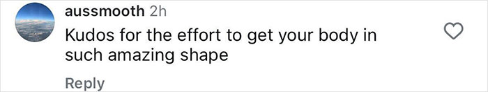 Comment praising effort to get body in amazing shape, showing massive support for trans model's bikini debut at Miami Swim Week.