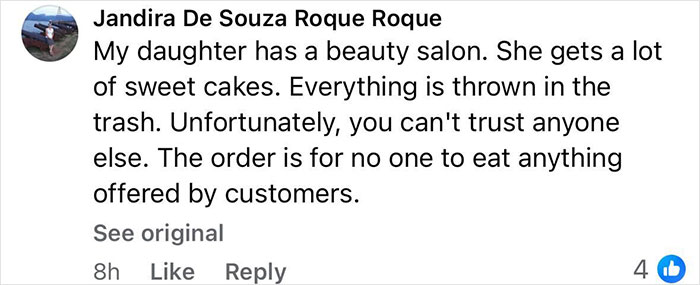 Facebook comment warning about not trusting gifted cakes at a beauty salon after teen loses her life from a cake gifted by secret admirer.