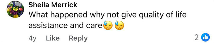 Facebook comment by Sheila Merrick questioning quality of life assistance and care for man trapped in hospital for 9 years.