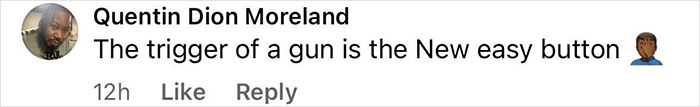 Comment by Quentin Dion Moreland about the trigger of a gun being the new easy button, related to marriage challenges.