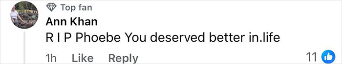 Comment on social media expressing condolences for Phoebe in the human remains found in search for missing teenager case. Comment on social media expressing condolences for Phoebe in the human remains found in search for missing teenager case.