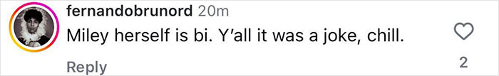 Screenshot of Instagram comment defending Miley Cyrus' joke after JoJo Siwa hits back amid Pride backlash. Screenshot of Instagram comment defending Miley Cyrus' joke after JoJo Siwa hits back amid Pride backlash.