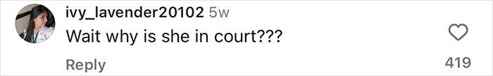 Commenter questioning why woman is in court, related to woman revealing Diddy's aged look during trial confrontation.