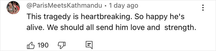 Social media comment expressing relief and support for Air India crash survivor in a heartfelt message.