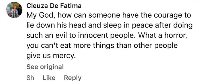Comment by Cleuza De Fatima expressing horror over teen losing her life after eating cake from supposed secret admirer.