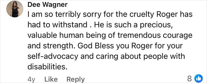 Comment expressing sympathy for man trapped in hospital for years, highlighting his courage and self-advocacy against staff cruelty.
