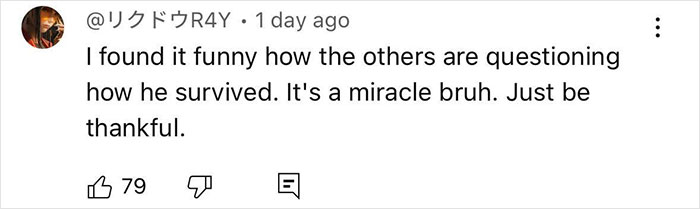 Comment discussing how others question the Air India crash survivor's escape, calling it a miracle and urging thankfulness.