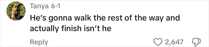 Comment on social media from Tanya showing skepticism about husband finishing marathon after being signed up with 24 hours notice.