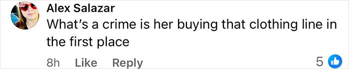Comment on social media by Alex Salazar criticizing Kylie Jenner's clothing line for ill-fitting designs, related to Simone Biles' critique.