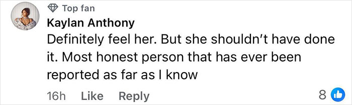 Comment from a woman named Kaylan Anthony sharing her honest explanation about a difficult marriage situation.