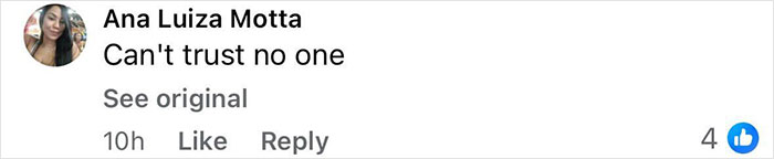 Facebook comment by Ana Luiza Motta saying can't trust no one, related to beauty queen strangled by family friend and former teacher incident.