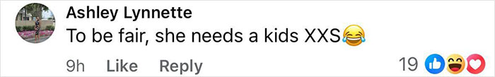 Comment on social media from Ashley Lynnette about needing a kids XXS size related to Simone Biles slamming Kylie Jenner&rsquo;s ill-fitting jacket.