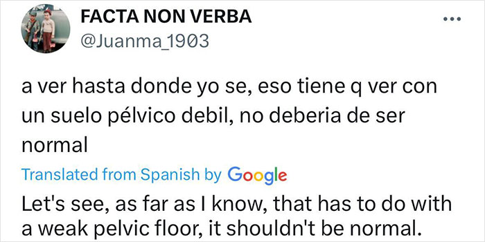 Tweet discussing a weak pelvic floor related to woman urinating during powerlifting competition, sparking online debate. Tweet discussing a weak pelvic floor related to woman urinating during powerlifting competition, sparking online debate.