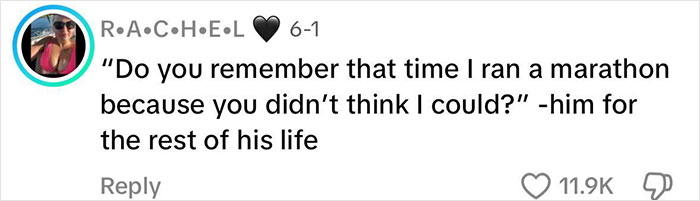 Social media comment about running a marathon with zero training after being signed up with 24 hours notice.