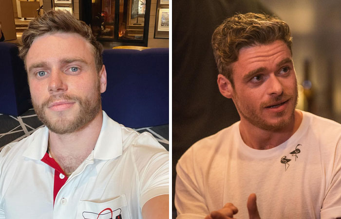 Parecidos sorprendentes entre celebridades, mostrando dos hombres con rasgos faciales similares en diferentes ambientes.