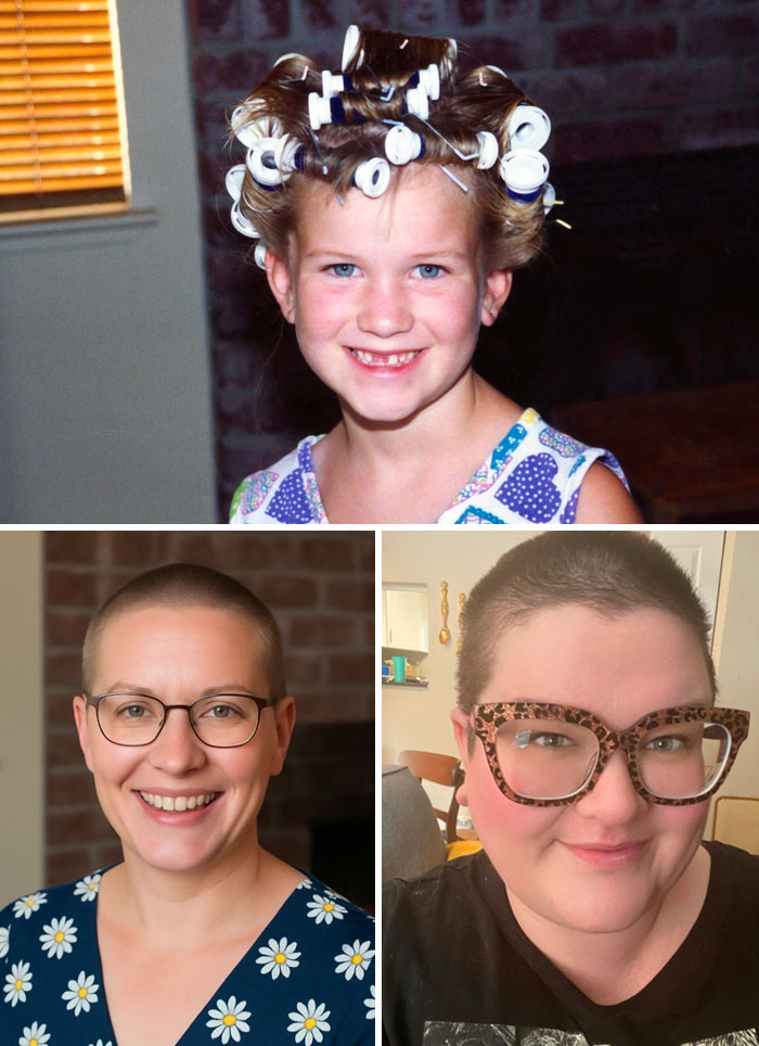 Childhood photo and aged-up portraits showing people comparing ChatGPT age predictions with reality.