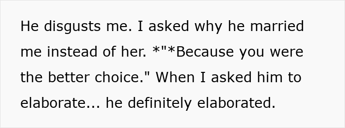 Text on white background describing a wife discovering her husband&rsquo;s secret second family after borrowing his phone.