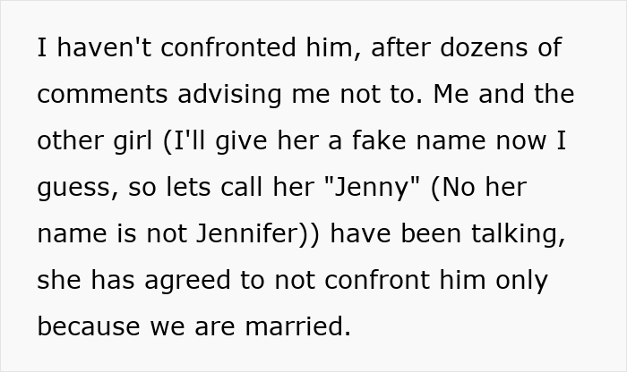 Text discussing a man hiding a secret second family, revealed after his wife borrows his phone and discovers the truth.