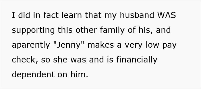 Text about a man hiding a secret second family for years, revealed after his wife borrows his phone.