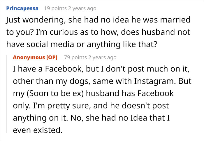 Reddit conversation revealing a man hiding a secret second family, discovered after his wife borrowed his phone.