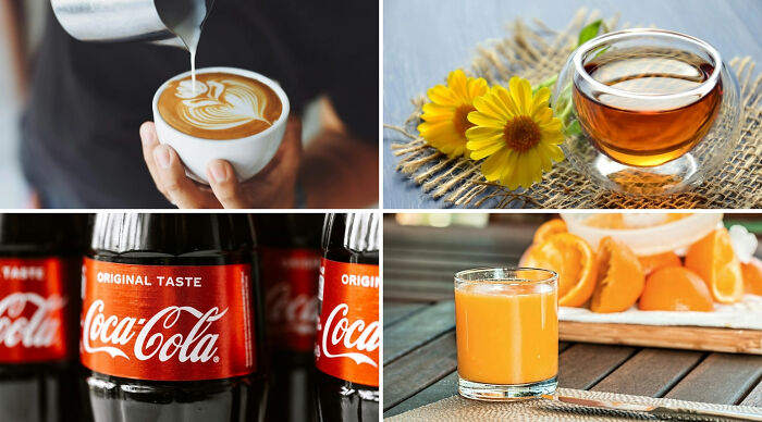 Choose one lose the rest poll featuring coffee, herbal tea, soda, and orange juice beverage options.