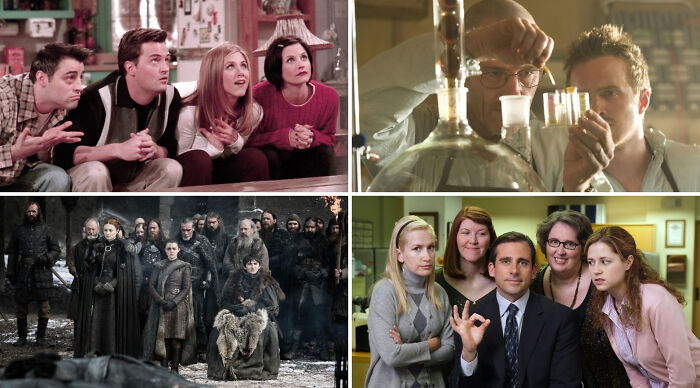 Famous TV show characters from Friends, Breaking Bad, Game of Thrones, and The Office in a choose one, lose the rest poll.