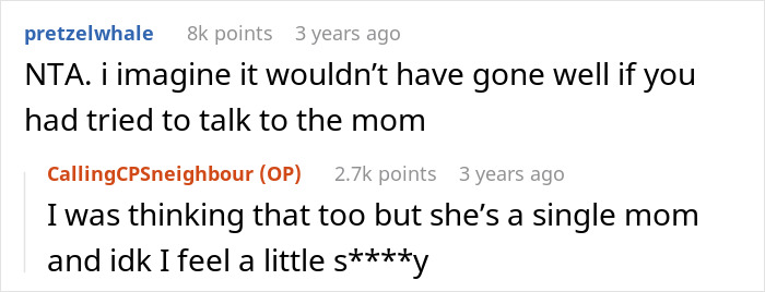 Screenshot of an online discussion about a mom throwing her kid out on a cold Christmas night and neighbors calling CPS. Screenshot of an online discussion about a mom throwing her kid out on a cold Christmas night and neighbors calling CPS.