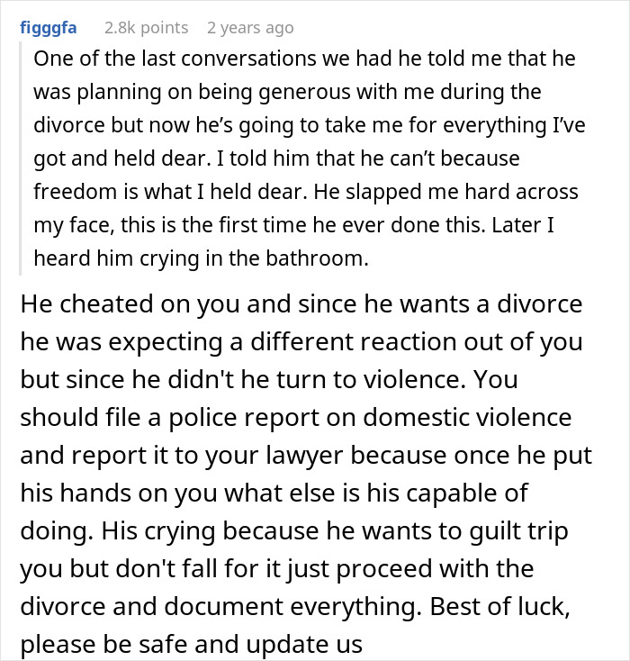 Reddit post discussing a man asking for divorce, turning violent, and his wife’s reaction including joking about it. Reddit post discussing a man asking for divorce, turning violent, and his wife’s reaction including joking about it.