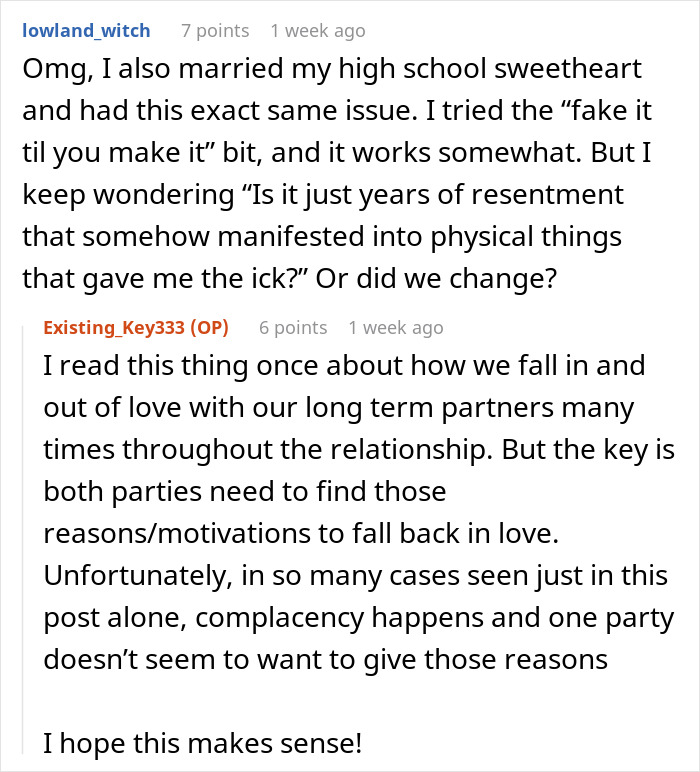 Reddit users discuss relationship challenges and how wives feel grossed out by their husbands in long-term marriages. Reddit users discuss relationship challenges and how wives feel grossed out by their husbands in long-term marriages.