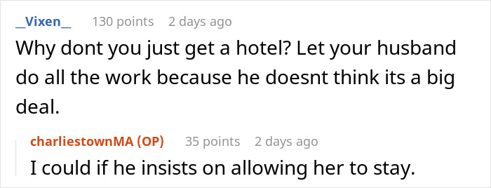 Screenshot of a Reddit discussion where a man is not prepared to deal with SIL&rsquo;s kid and offers to pay for a hotel.