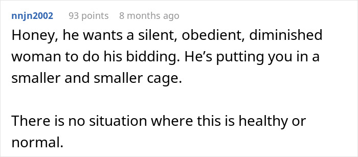 Comment warning about unhealthy relationship where fianc&eacute; bans conversation topics, causing woman to face loneliness and isolation.