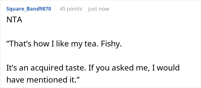 Comment on coworker tea thief at work stating preference for tea and mentioning acquired taste in casual discussion. Comment on coworker tea thief at work stating preference for tea and mentioning acquired taste in casual discussion.
