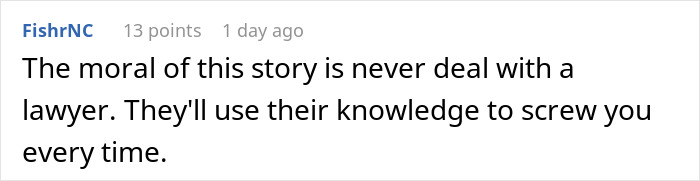 Screenshot of an online comment warning against dealing with an entitled lawyer harassing a hotelier for discounts. Screenshot of an online comment warning against dealing with an entitled lawyer harassing a hotelier for discounts.