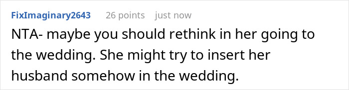 Comment discussing a mom who marries affair partner and her daughter refusing to let him walk her down the aisle.