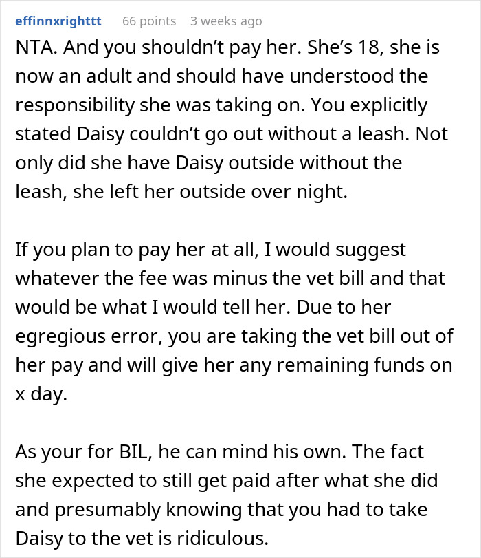 Text post discussion about refusing to pay a cat-sitter after neglecting cat safety and causing vet bills.